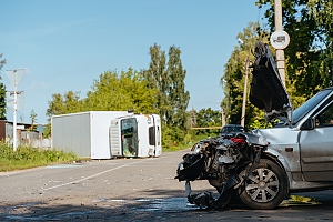 trucking and car accident on side of the road