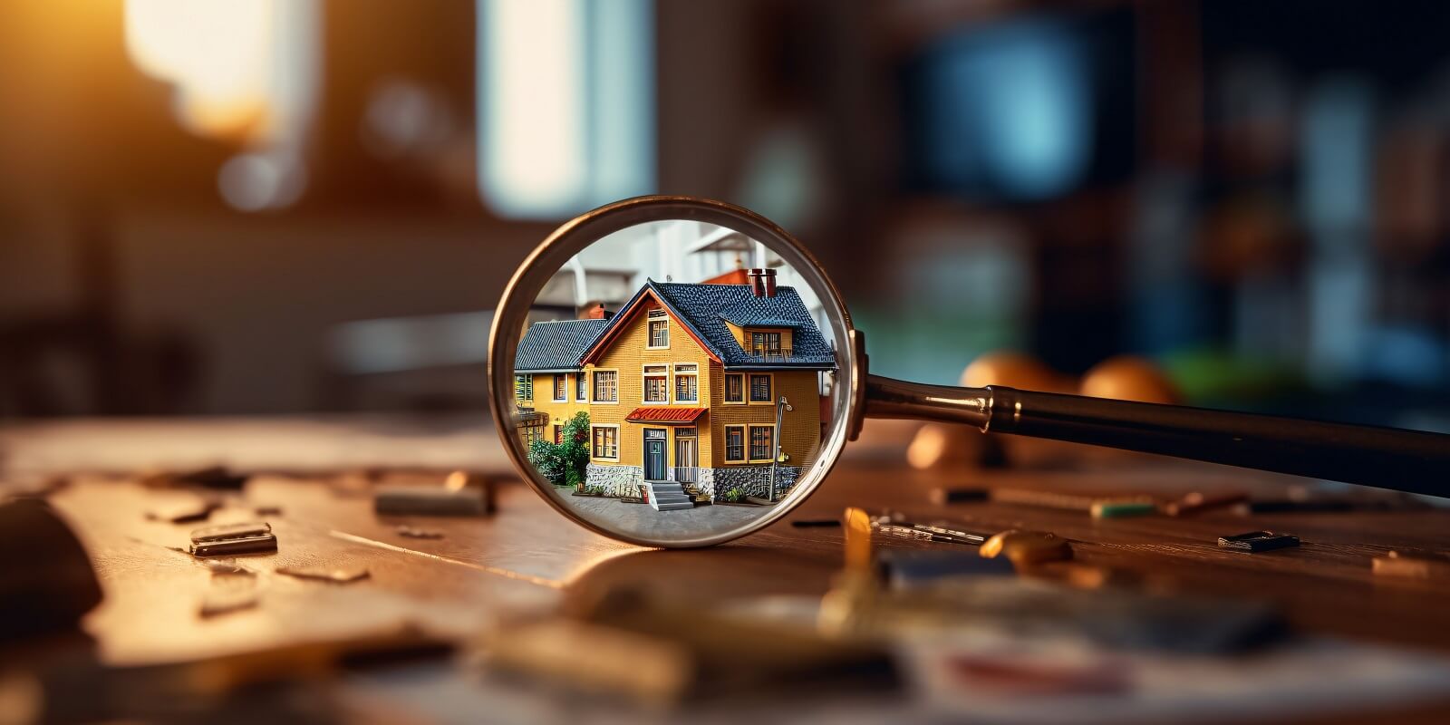 magnifying glass in front of house on the table