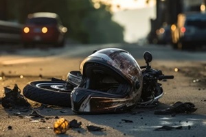 motorcycle helmet on the California road, road accident concept