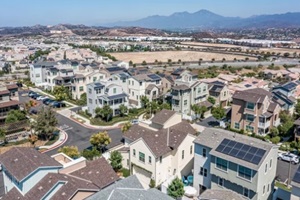 aerial view of a modern California HOA suburban neighborhood